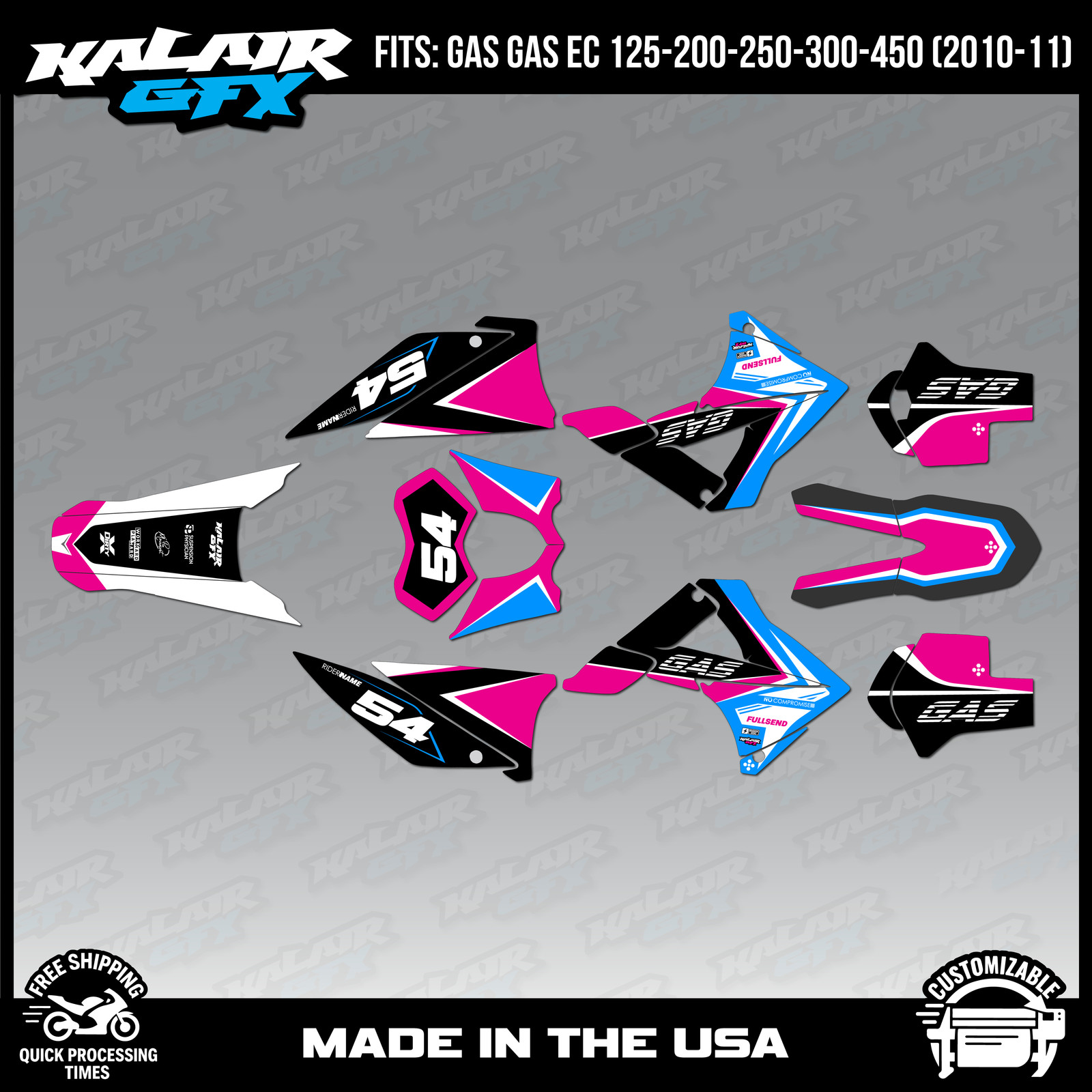 Graphics Kit for GasGas EC125/200 EC250 EC300 EC450 (2010-11) Inferno-MAGENTA