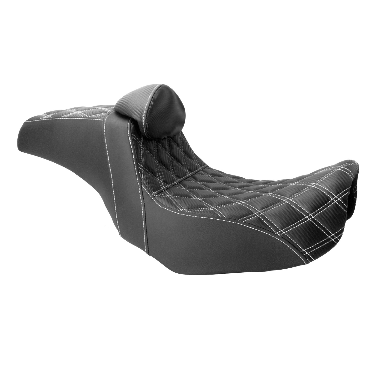White Stitching Two-Up Black Seat W/ Driver Backrest Fit For Harley Dyna 2006-17