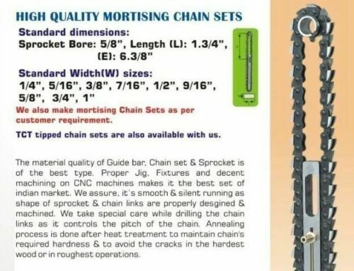 WUDMAX MORTISER CHAIN SET & SPROCKET WIDTH 1/2″ (12mm), LENGTH 1.3/4, 36 LINKS