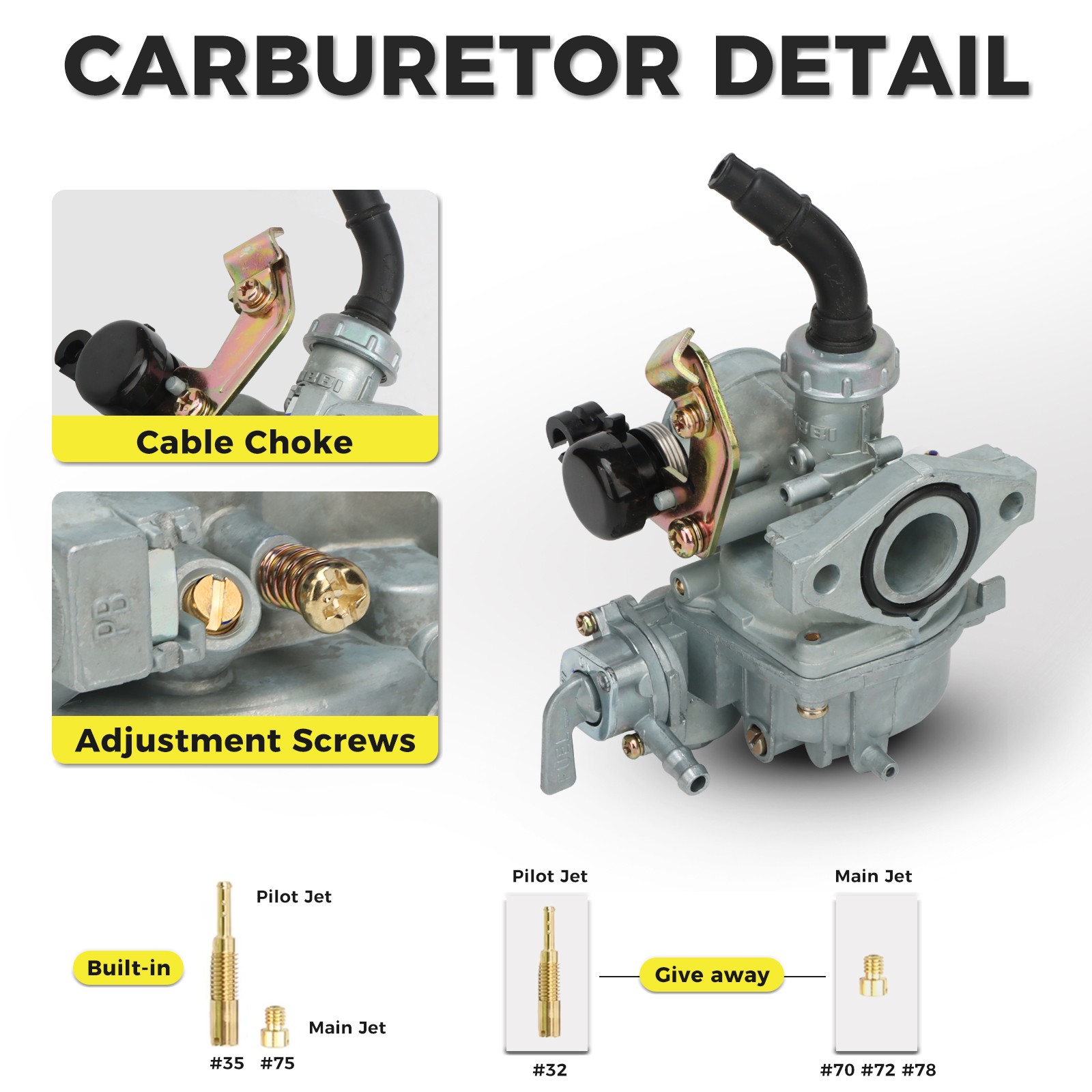 NIBBI PZ19 Cable Choke Carburetor For Coleman Powersports AT125-B Quad Baja ATV