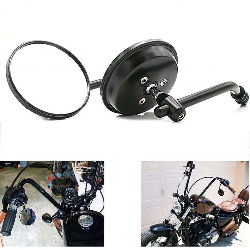 8mm Black Round Motorcycle Side Rear View Mirrors Rearview For Harley Davidson