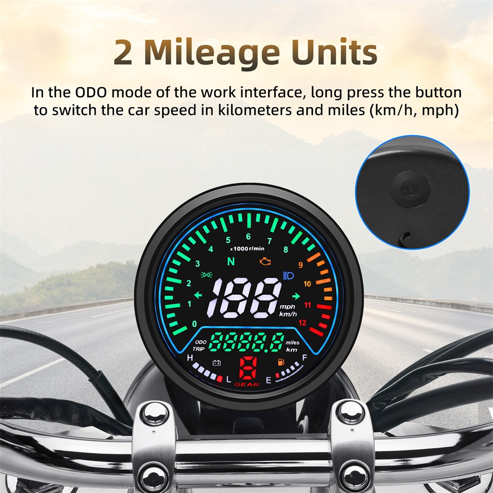 LCD Digital Motorcycle Speedometer Tachometer Odometer Gauge MPH KM/H Universal