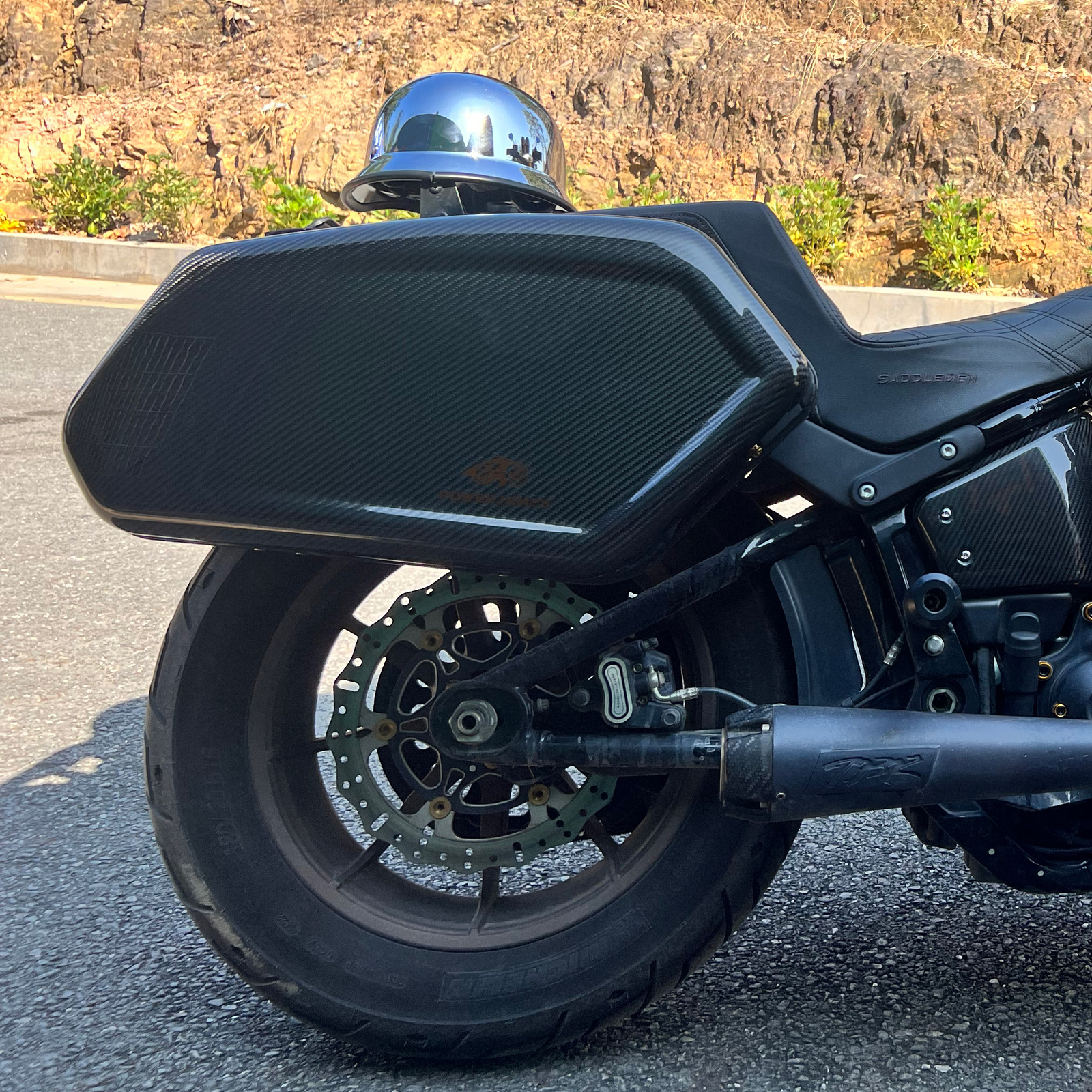 Black Carbon Fiber Saddlebags for Harley Street Bob Sport Glide FXLRS FLDE 18-24