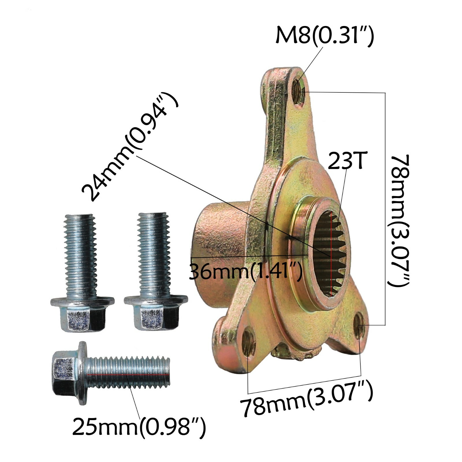 Pair 3 Stud 23T 78mm 1” Rear Axle Wheel Hubs for Go Kart ATV Quad Buggy