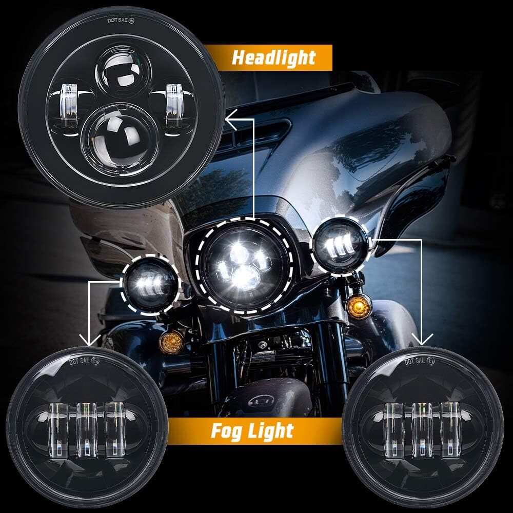 7″inch LED Headlight+4.5″ Passing Lights For Harley Davidson Touring Road King