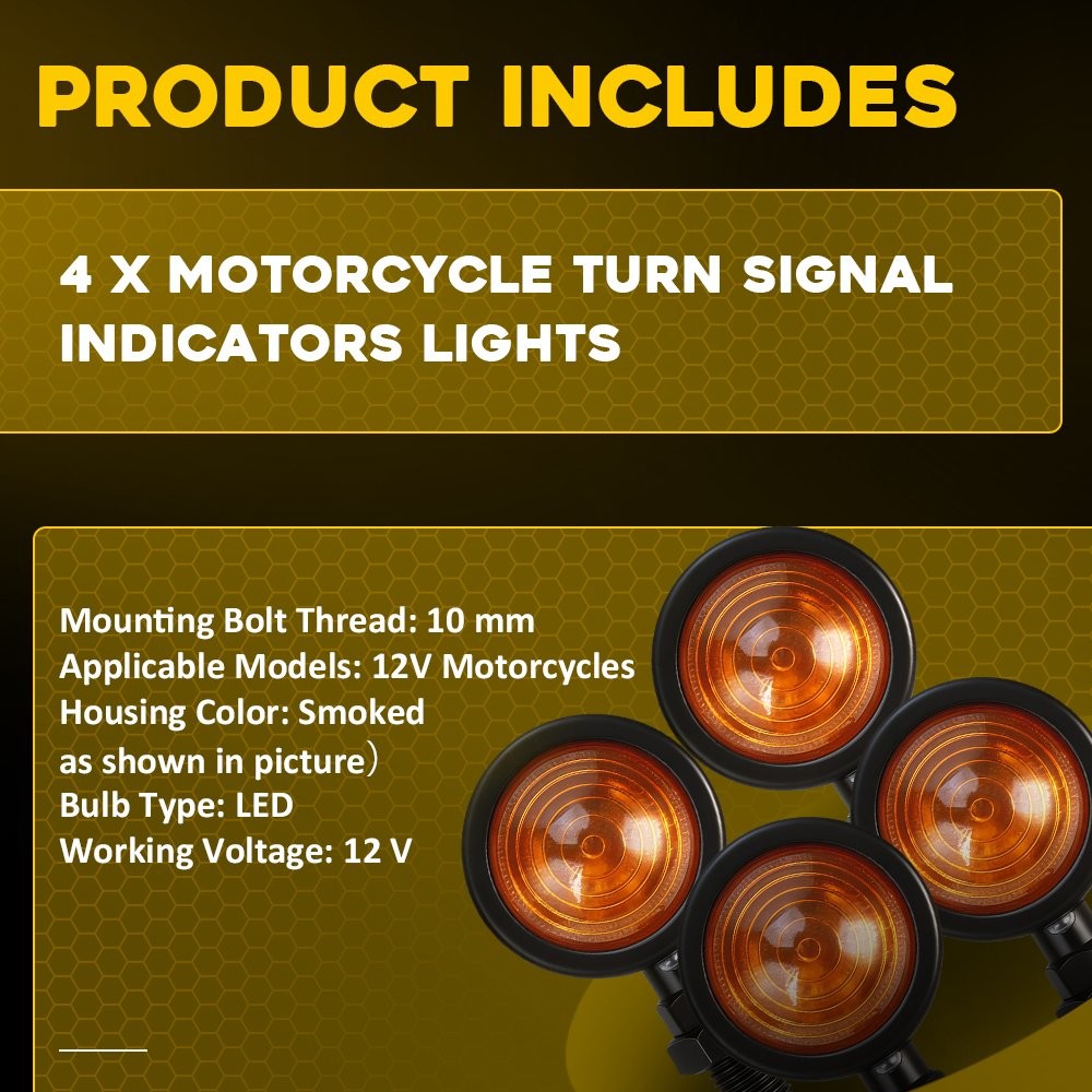Motorcycle Amber Lens Turn Signals Light Black Bullet Lamps Universal 12V 1-5SET