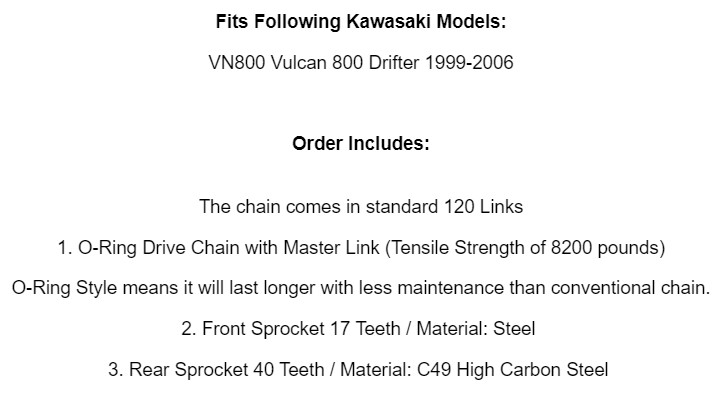 Black O-Ring Drive Chain & Sprockets for Kawasaki VN800 Vulcan 800 Drifter