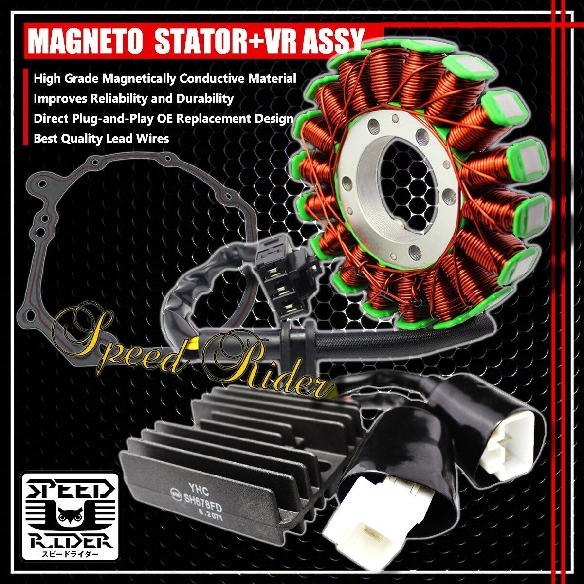 FOR 04-07 CBR 1000RR MAGNETO COIL STATOR+VR VOLTAGE REGULATOR RECTIFIER+GASKET