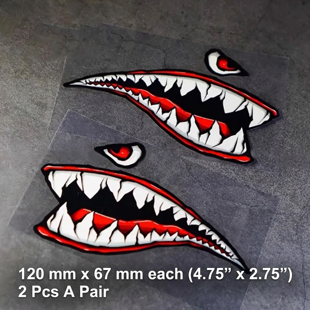 Reflective Shark Mouth Vinyl Sticker Flying Tigers Teeth Decal Motorcycle Helmet