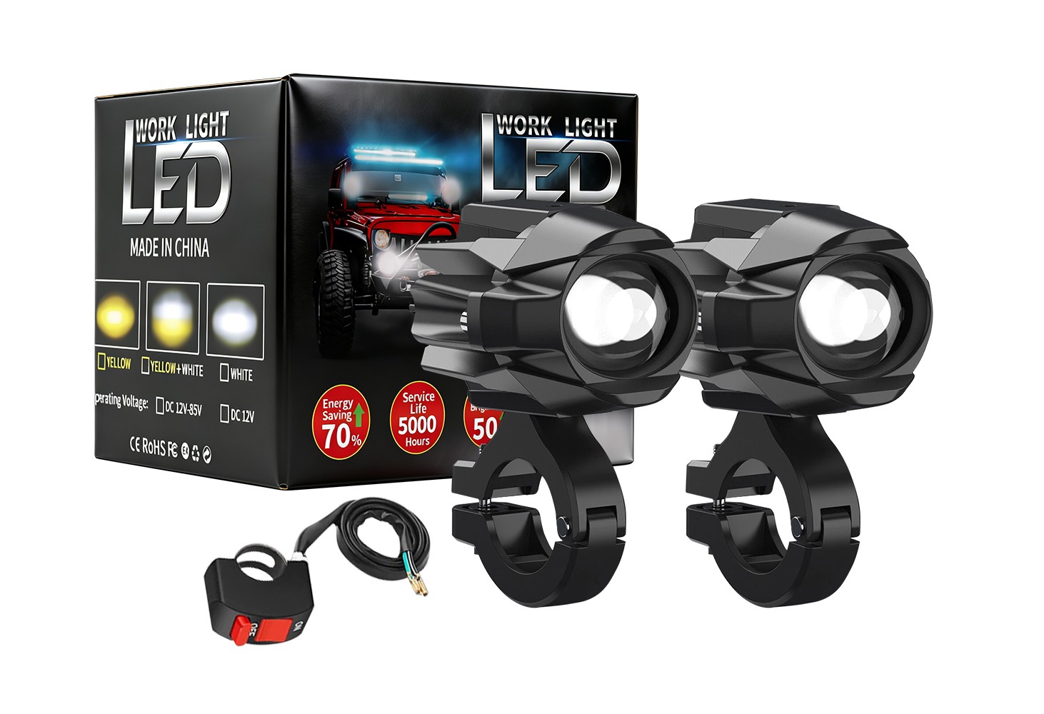 2Pcs 3″ 96W LED Fog Spot Lights Bar Pods Driving Offroad Dirtbike Motorcycle ATV