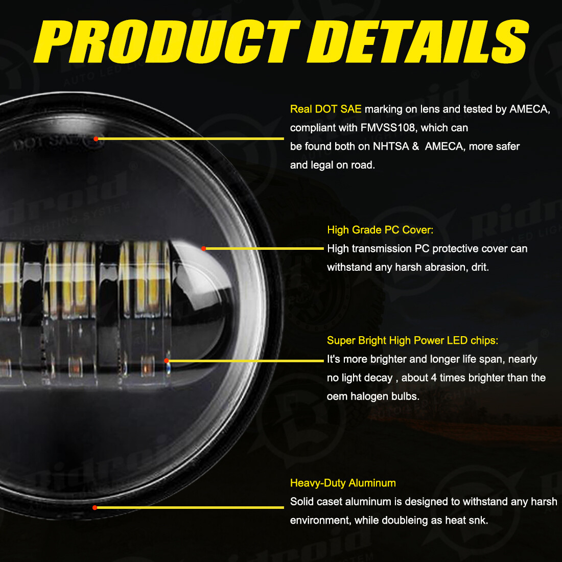 80W 7inch LED Projector Headlight + Passing Lights for Harley Touring Motorcycle