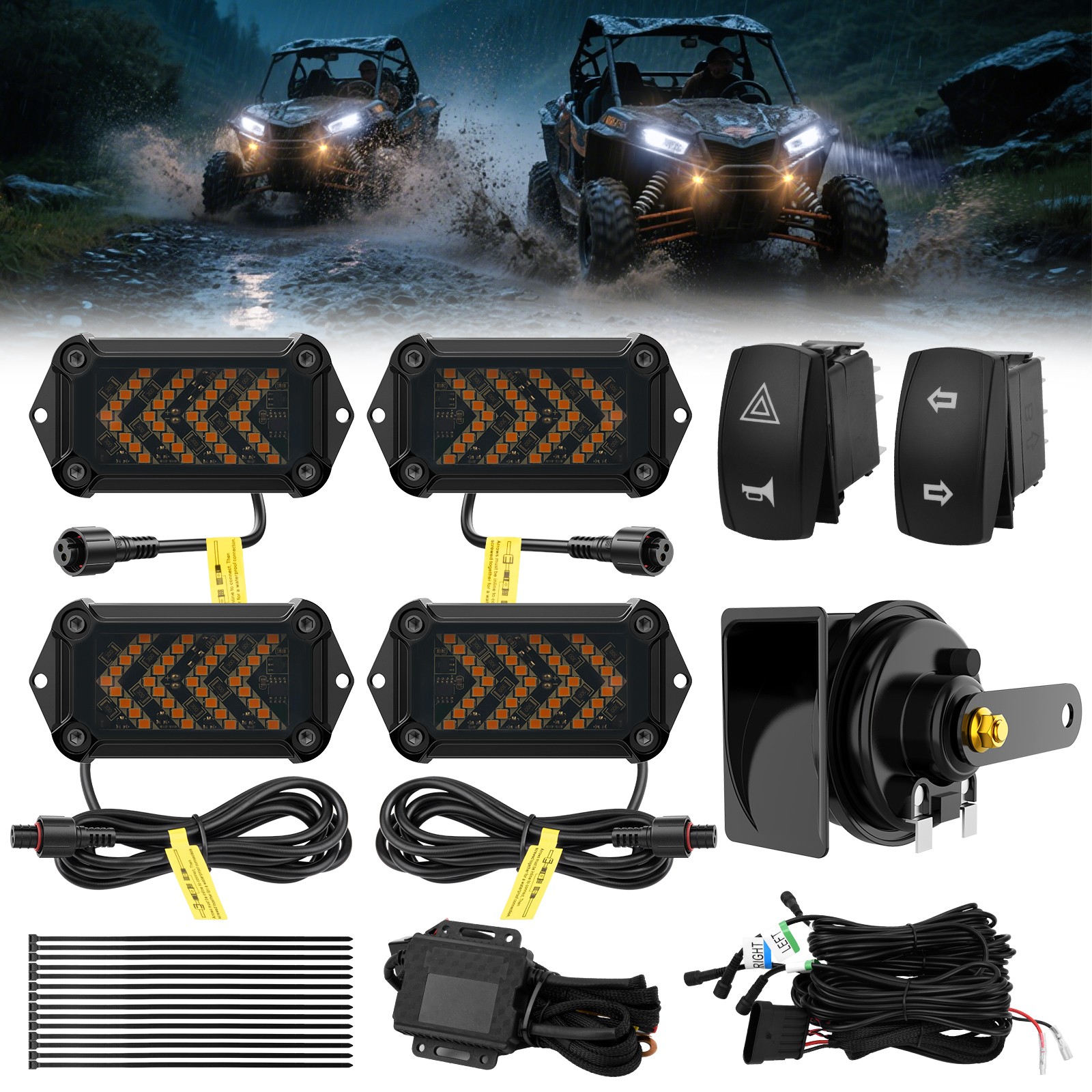 Arrow-Flow Street Legal UTV Turn Signal Kit with 110dB Horn and Rock Switch Kit