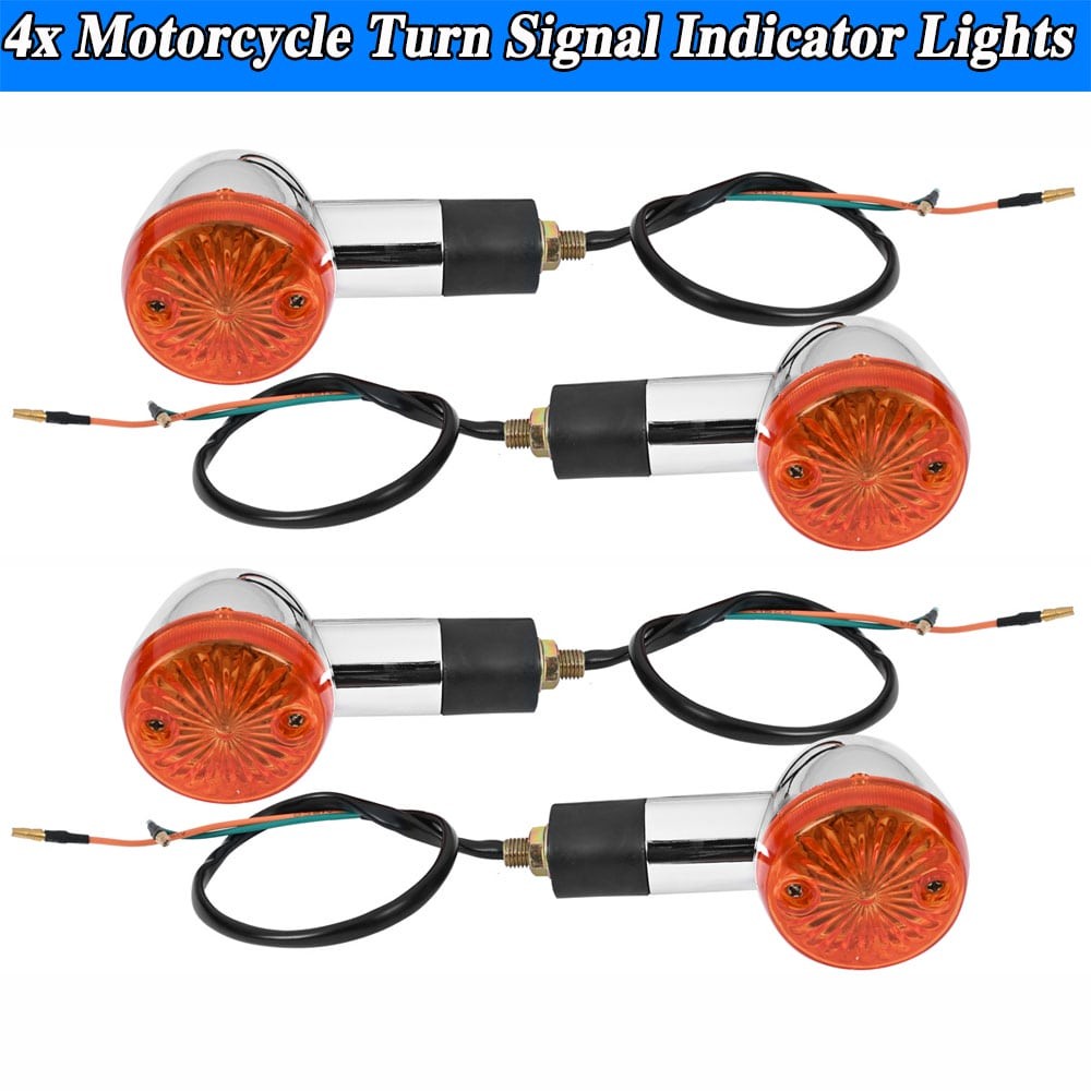 4PCS Amber LED Turn Signal Blinkers Universal DC 12V Motorcycle Lights Chrome US