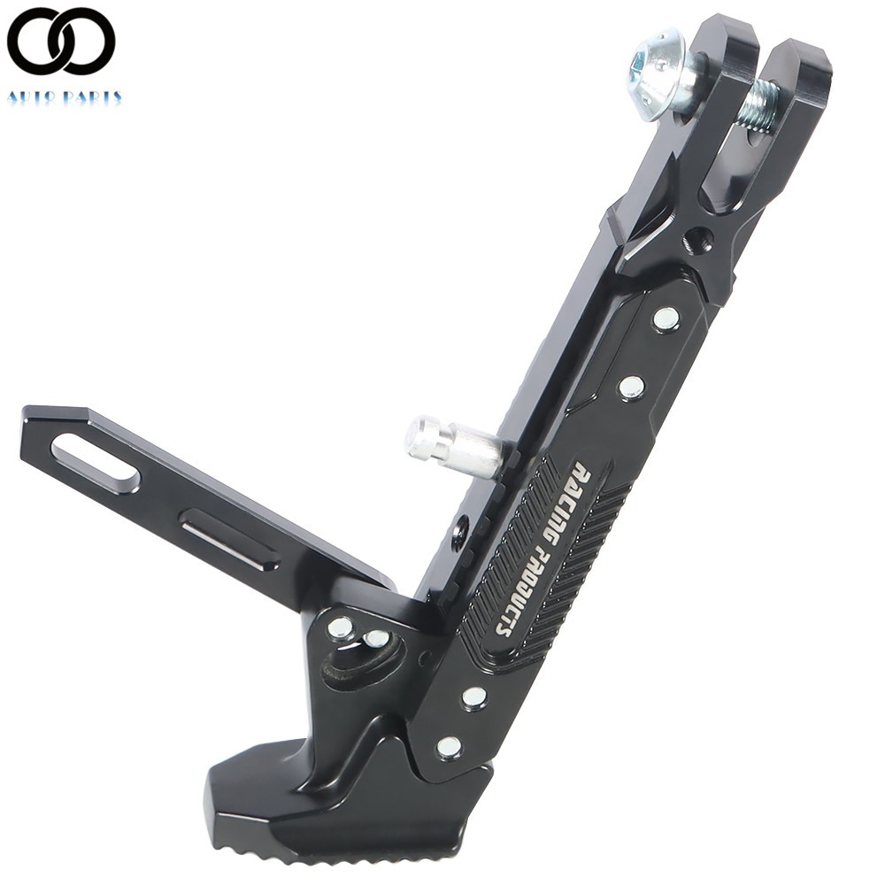 Adjustable CNC Aluminum Alloy Kickstand Motorcycle Foot Side Support Stand Black