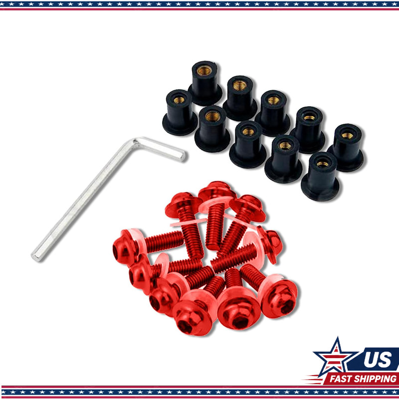 10PCS Aluminum Alloy Motorcycle Windshield Bolts and Nuts Kit, WindscrColor: Red