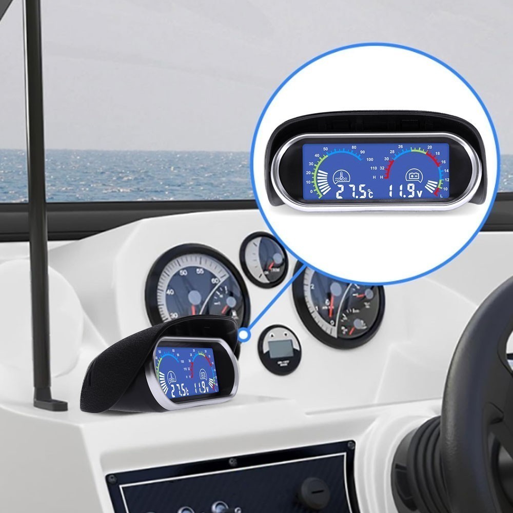 2-In-1 Car Water Temp Temperature Gauge LCD Digital Voltmeter Alarm W-Sensor 1/8