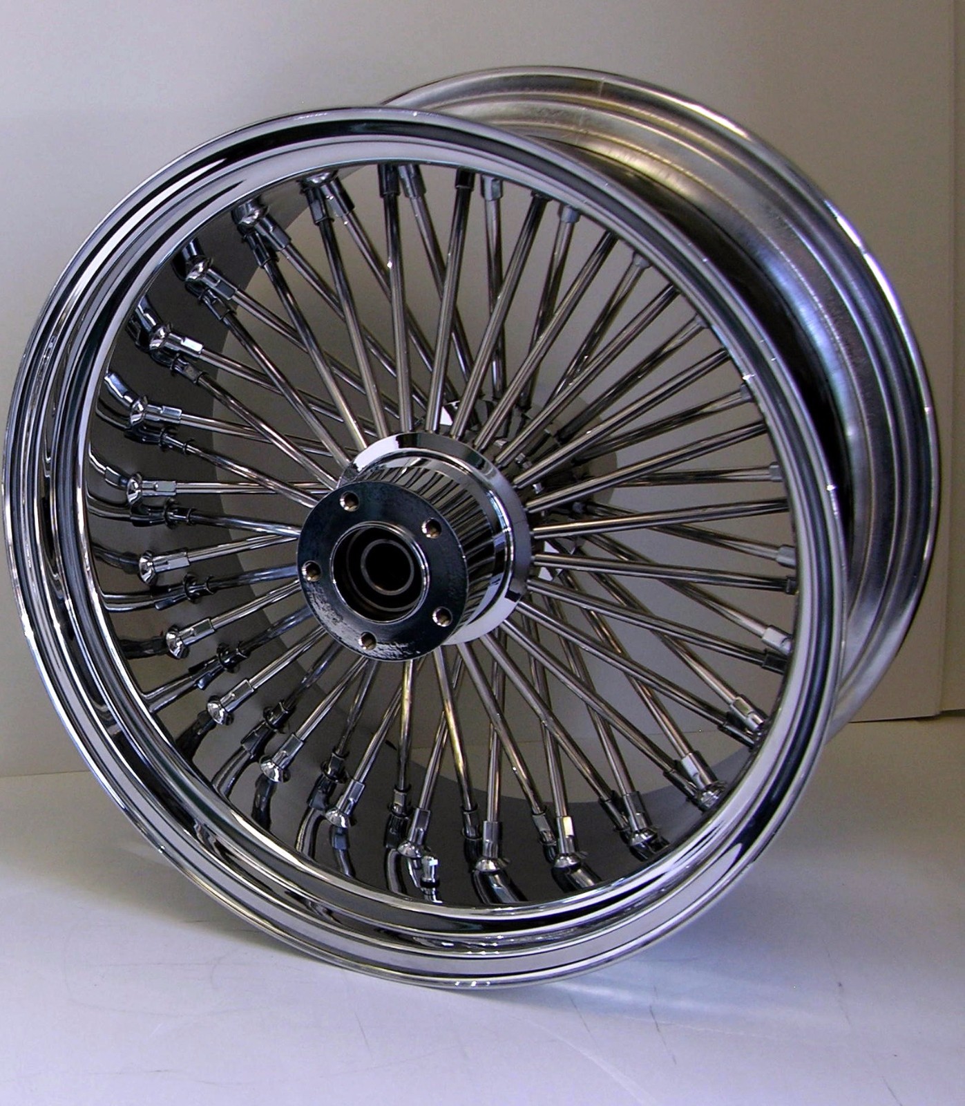 DNA 18×8.5 CHROME MAMMOTH 52 FAT SPOKE WHEEL 240/250/260 TIRE 1″ HARLEY CHOPPER