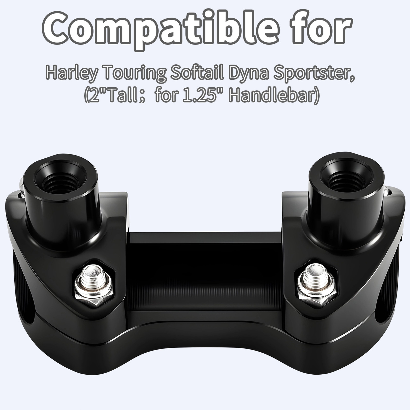 Black 2” Risers 1.25” Handlebar Clamp For Harley Softail Fat Bob Fat Boy Dyna