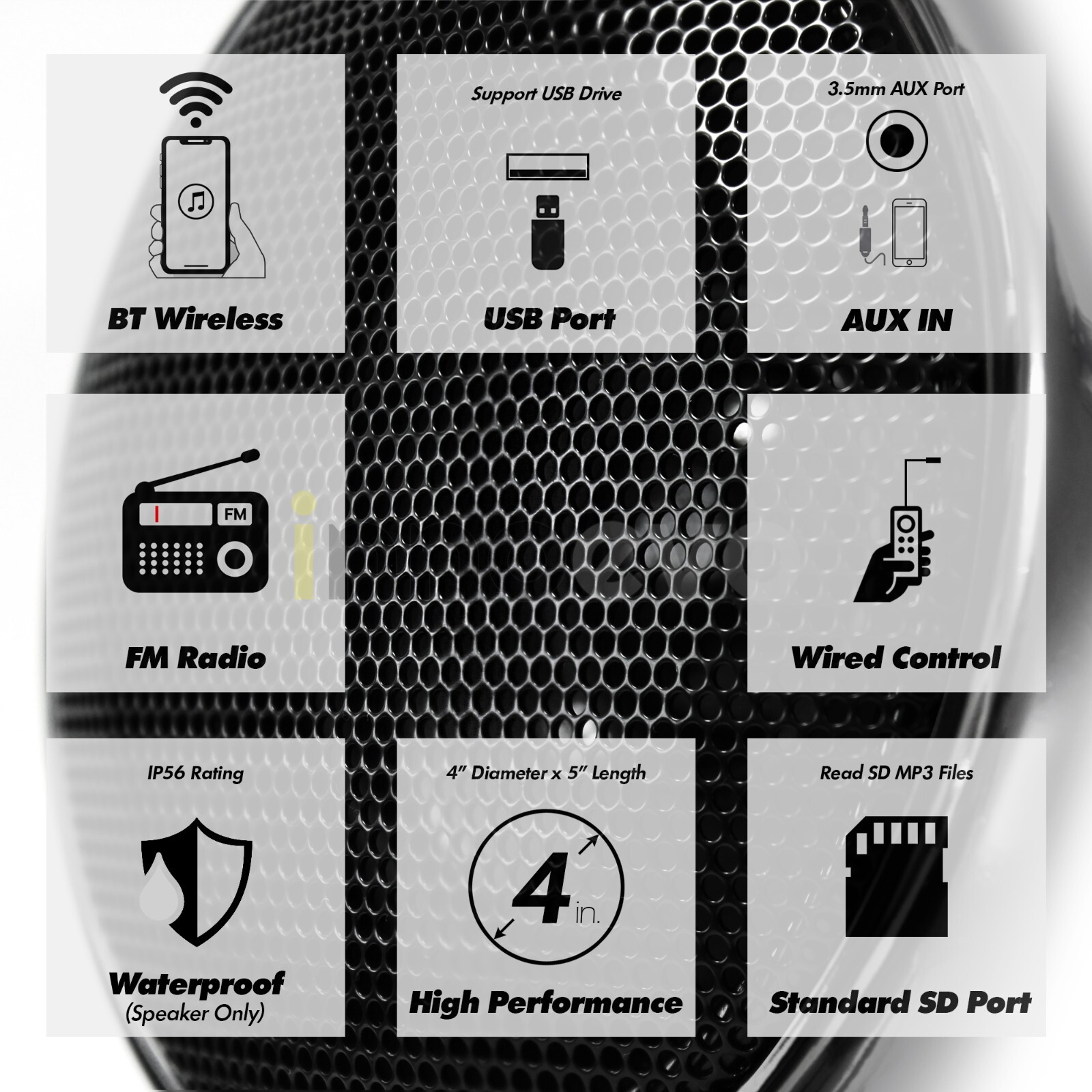 Bluetooth Amplifier Stereo Audio FM Radio System Motorcycle Waterproof 4 Speaker