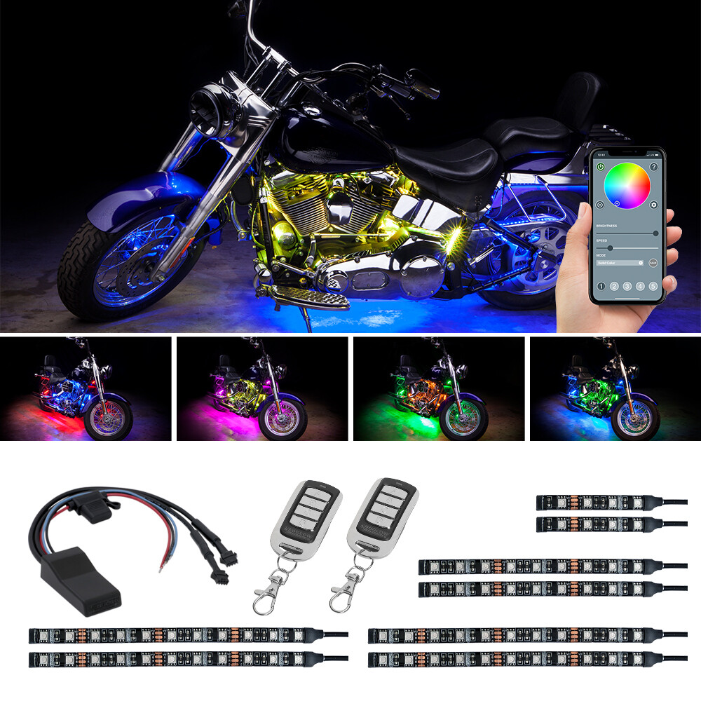 LEDGlow 8pc Bluetooth Million Color LED Motorcycle Light Kit w Smartphone App