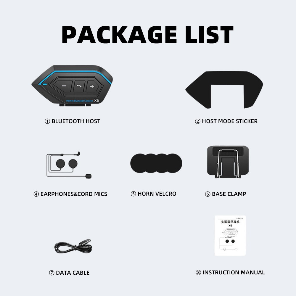 Motorcycle Bluetooth 5.0 Headset Helmet Handsfree Earphones Intercom Speaker Mic