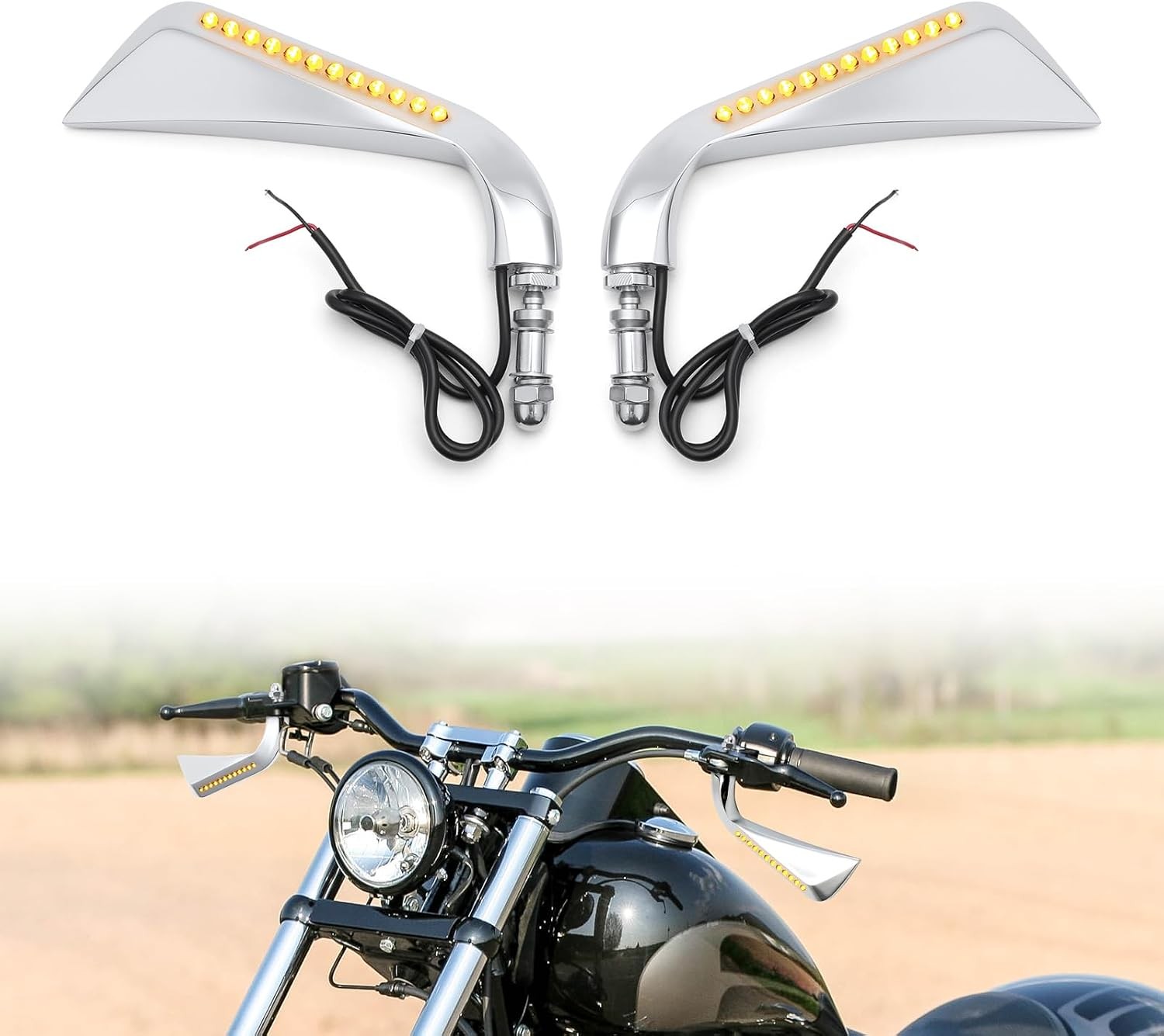 Left & Right Motorcycle Rearview Mirrors w/ LED Turn Signal for Harley Davidson