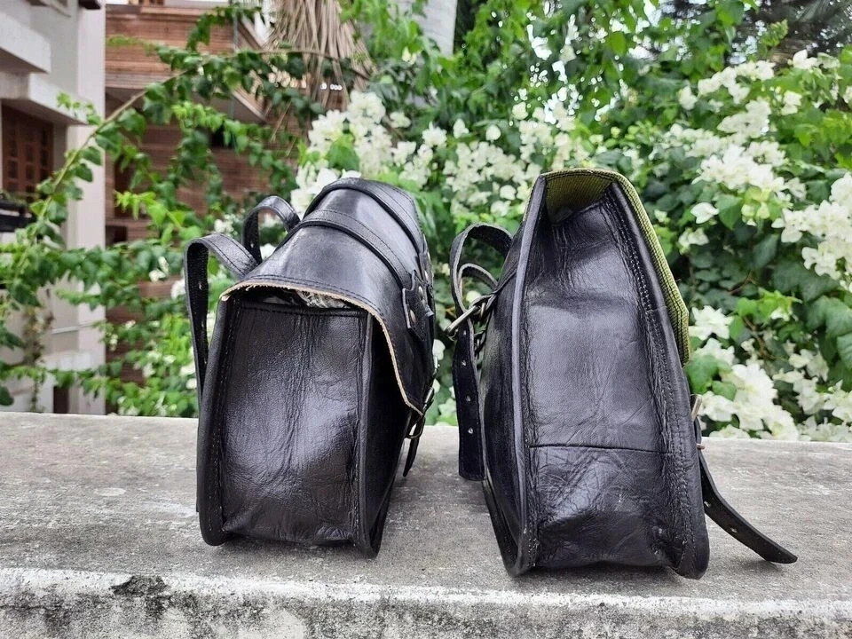 Black Vintage Minimal leather Motorcycle Saddlebags – Two Side Pannier Bags