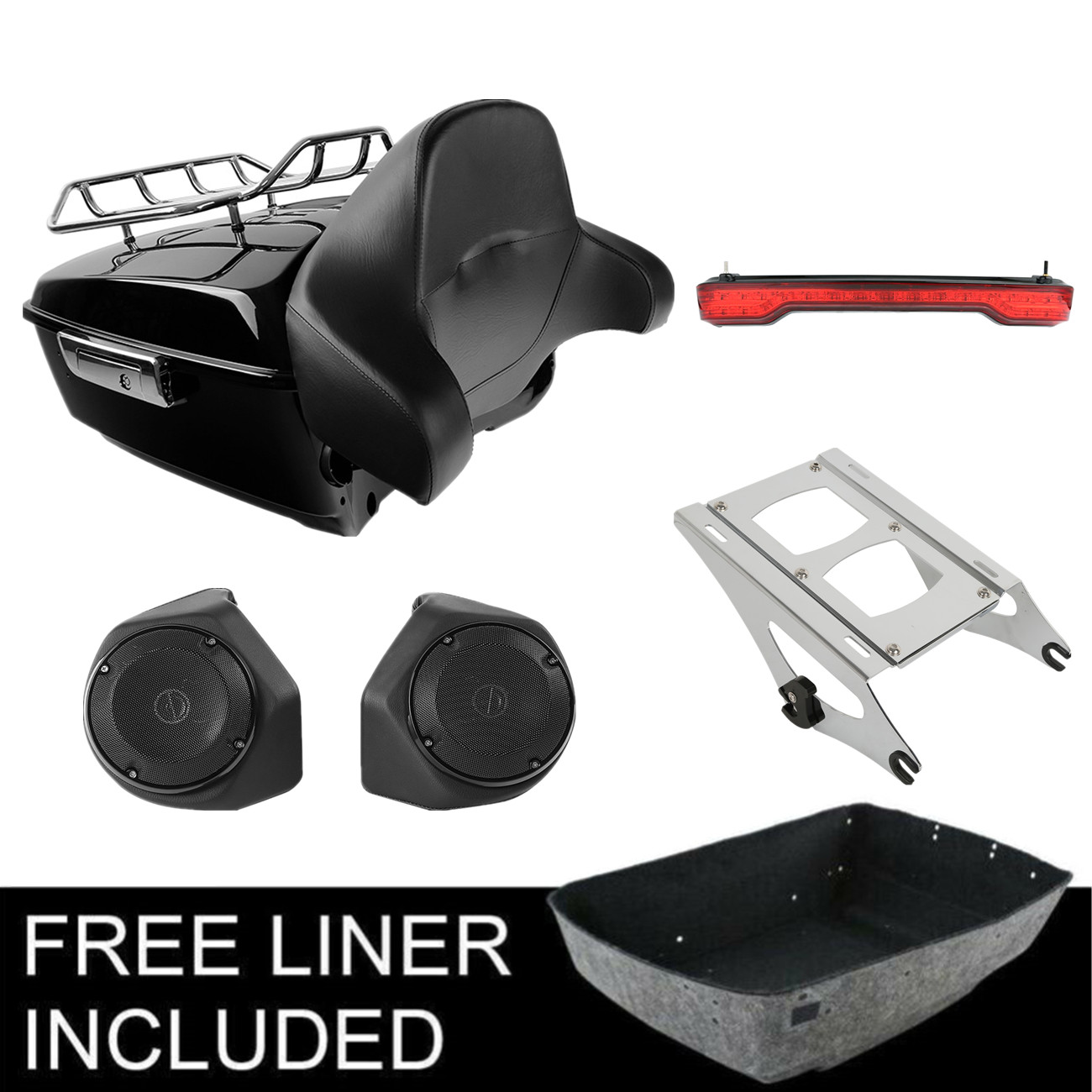 King Trunk Pad Tail Light Mount Rack Speakers Fit For Harley Touring 2014-2026