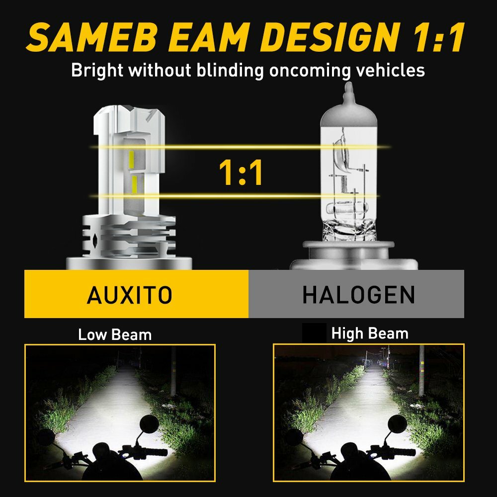 Auxito Motorcycle H4 9003 LED Headlight High Low Beam 6000K Bulb 8000LM All-in-1