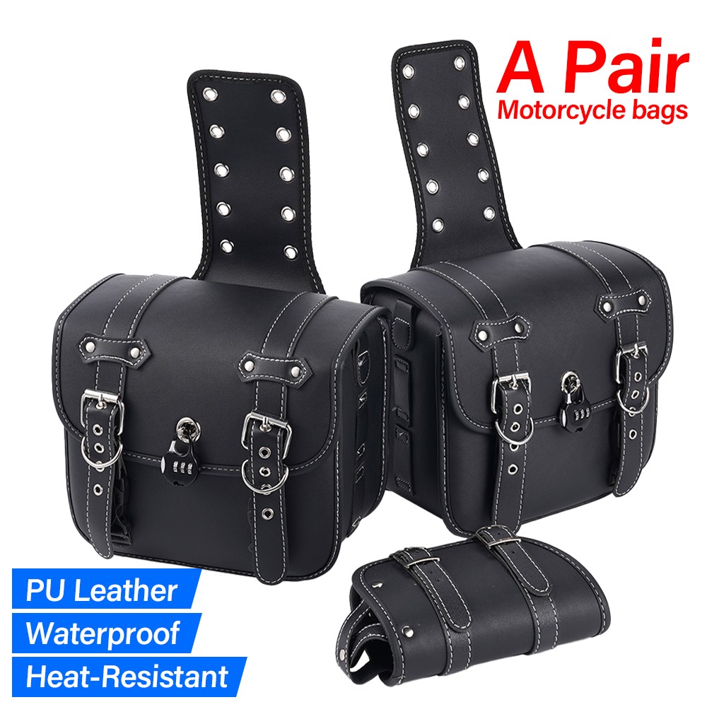 Motorcycle Saddlebags Leather Waterproof Universal Pair for Harley Honda Yamaha