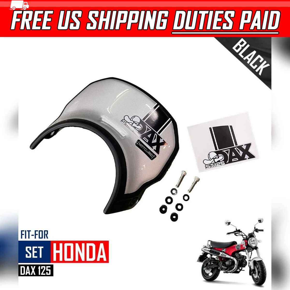 VISOR WINDSCREEN SHIELD GUARD NEW STYLE BLACK FOR HONDA DAX 125 ST125 2023-2024
