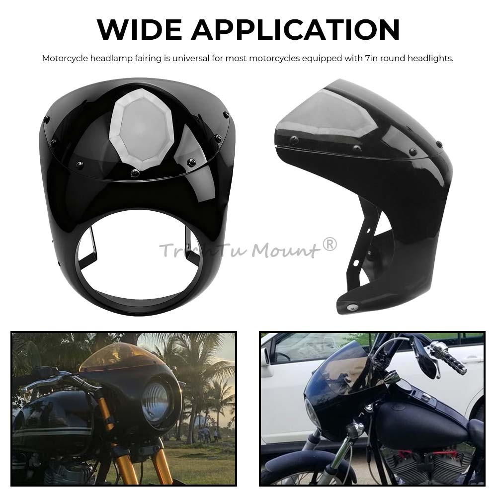 Gloss Black 7″ Round Headlight Windshield Fairing Cover Fit For Cafe Racer Honda