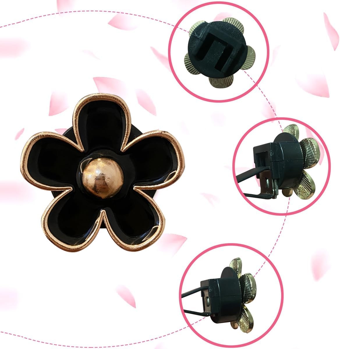 8PCS Black Universal Car Air Vent Clip, Daisy Flower Design