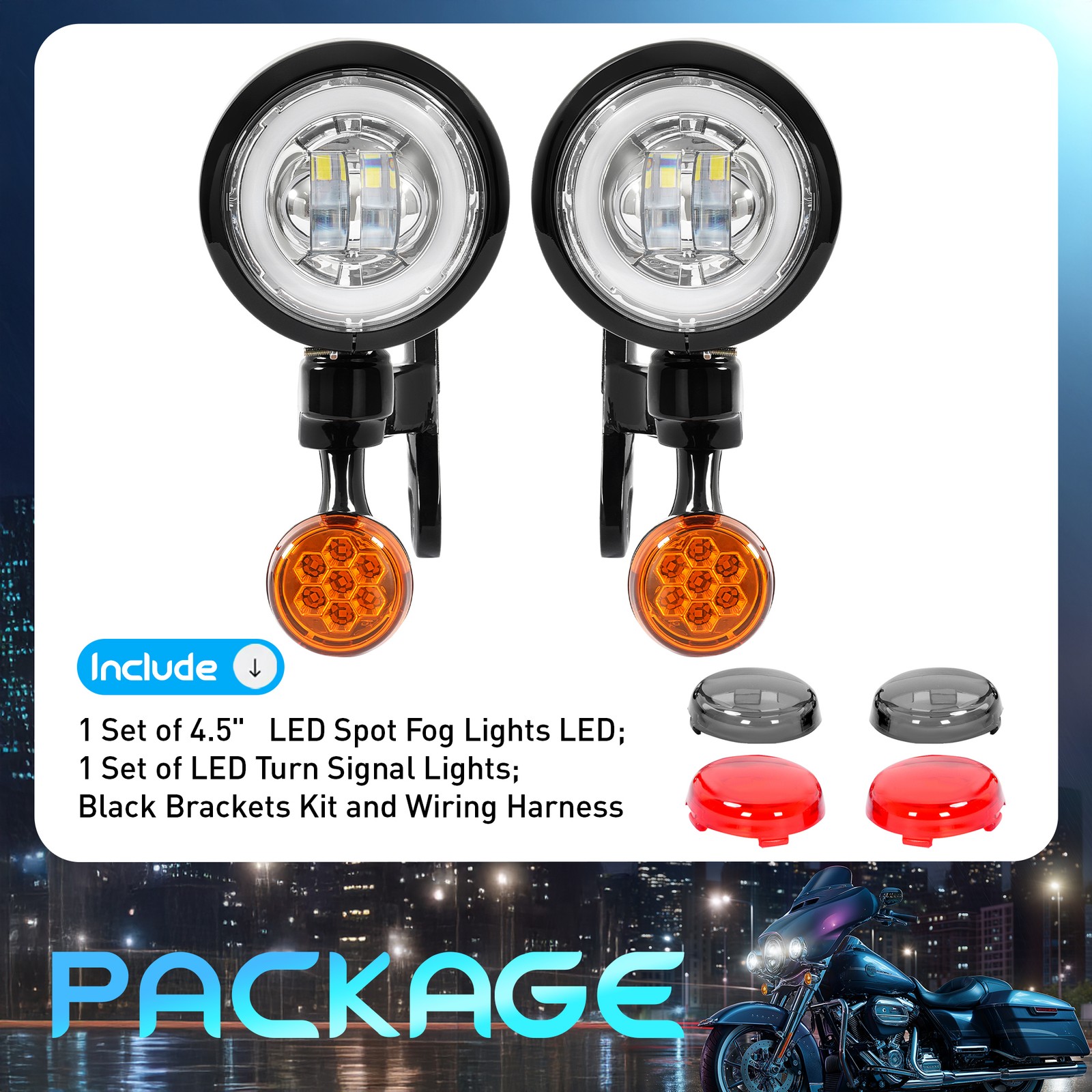 Fog Light Bracket Turn Signal LED For Harley Road King Street Glide 1994-2024