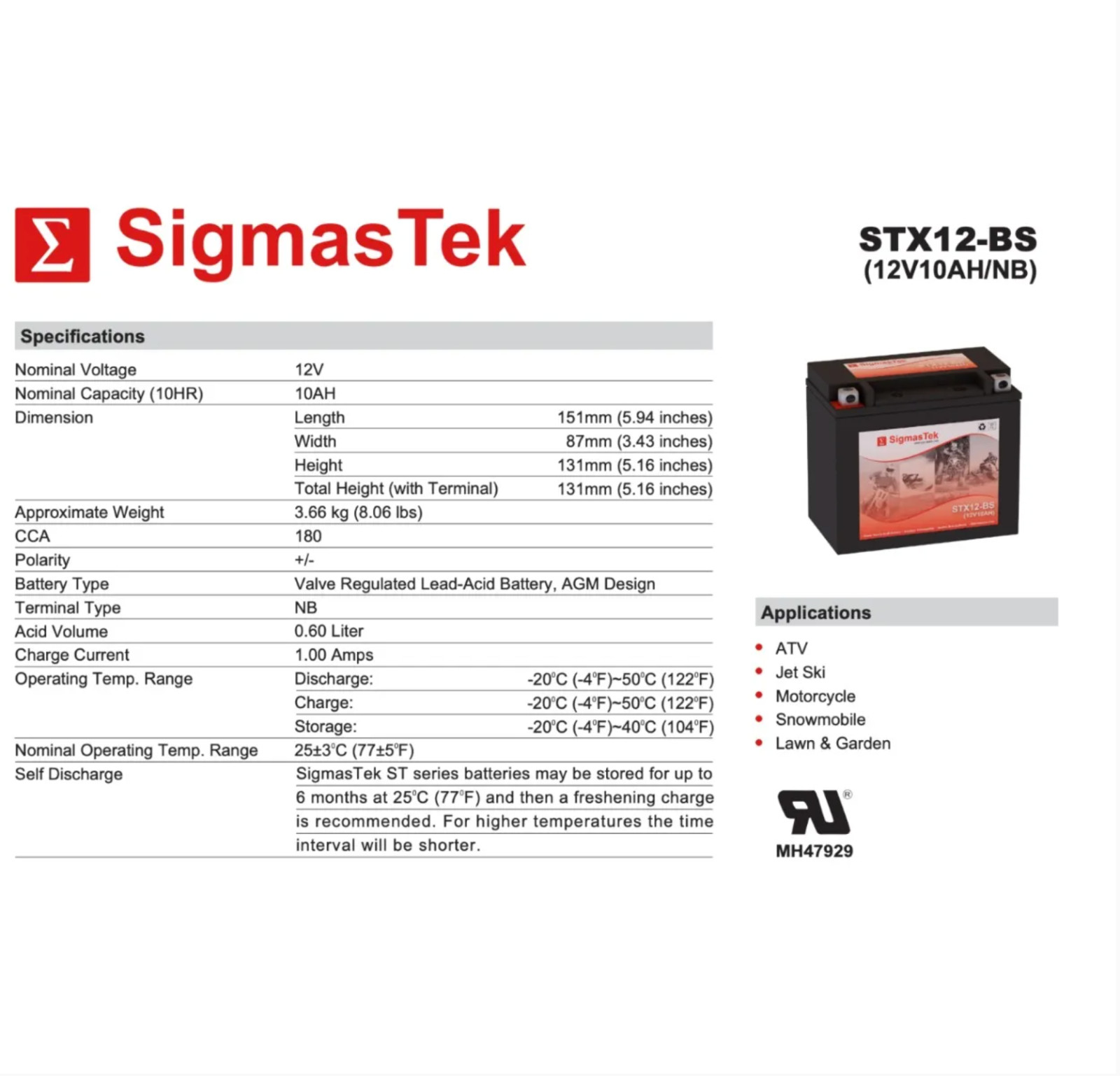 Replacement Battery Compatible with YTX12-BS High Performance – Maintenance Free