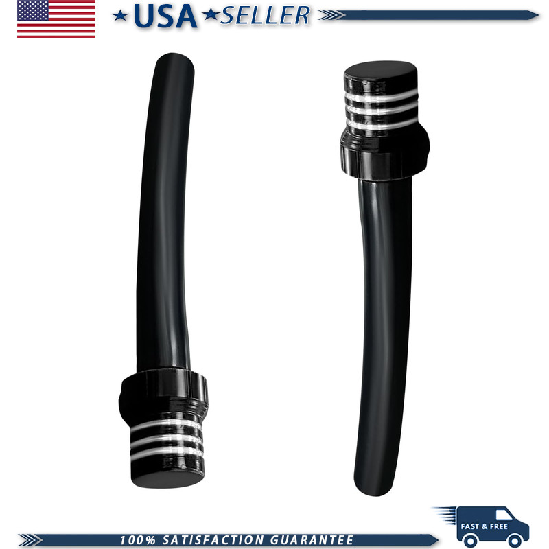 2PCS Motorcycle Breather Hose Gas Tank Cap, Aluminum One Way Valve VColor: Black