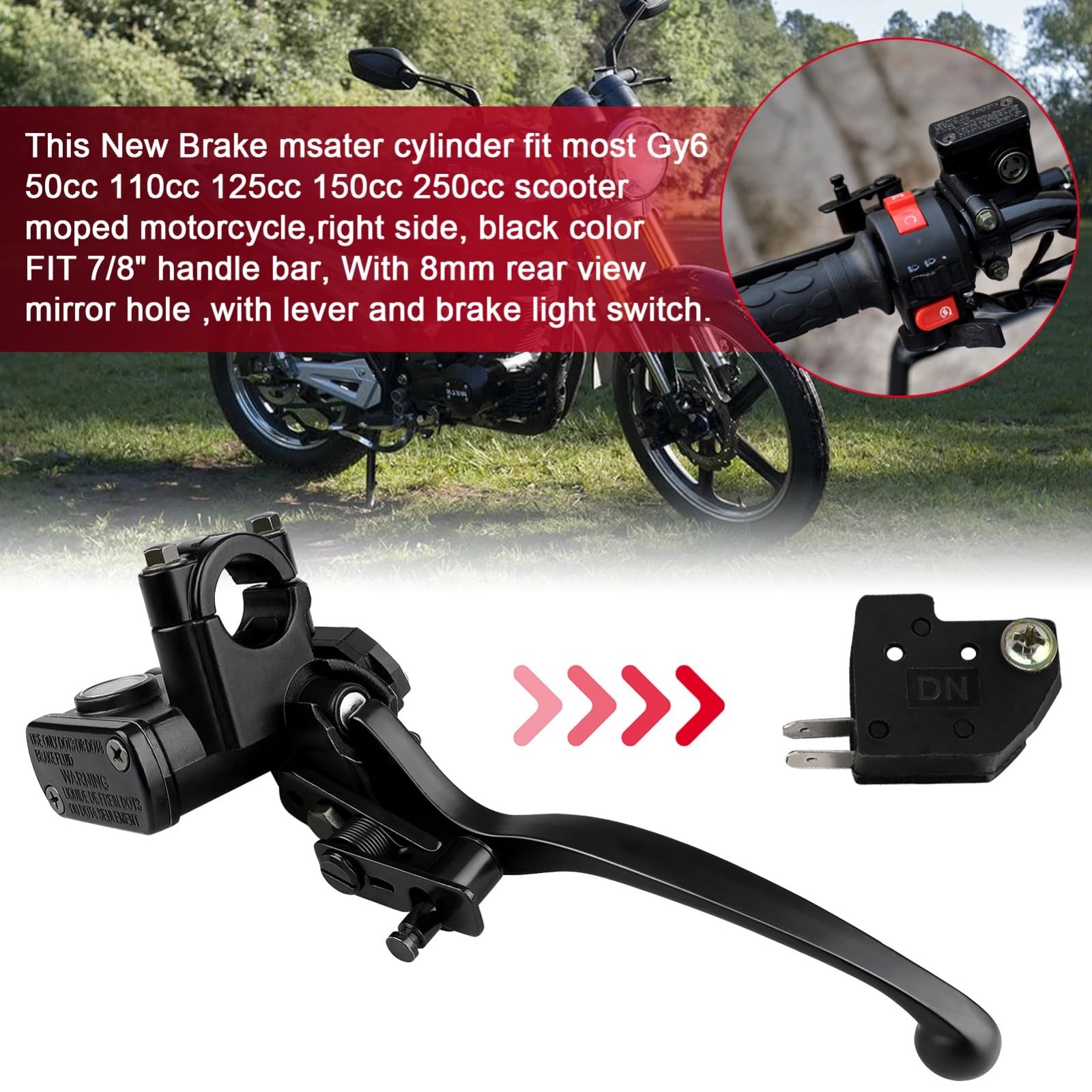 Left Handlebar Hydraulic Brake Master Cylinder Lever Pump for 50cc-250cc ATV, Di