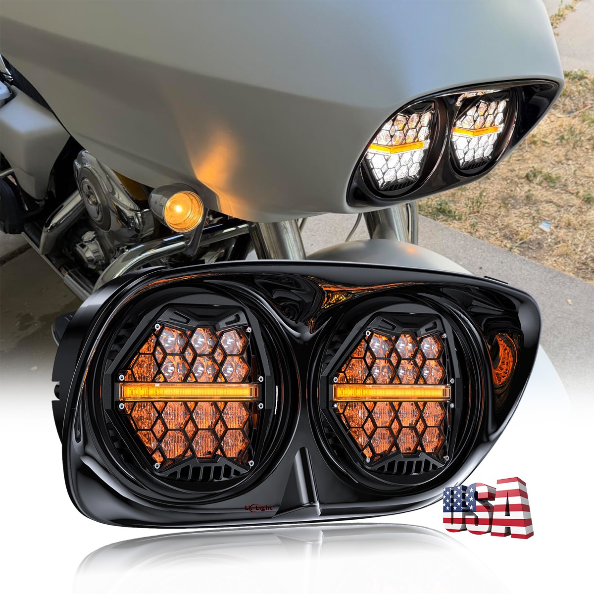 240W DOT Black 5.75″ Dual LED Headlight Amber DRL Fit for 2003-2014 Road Glide