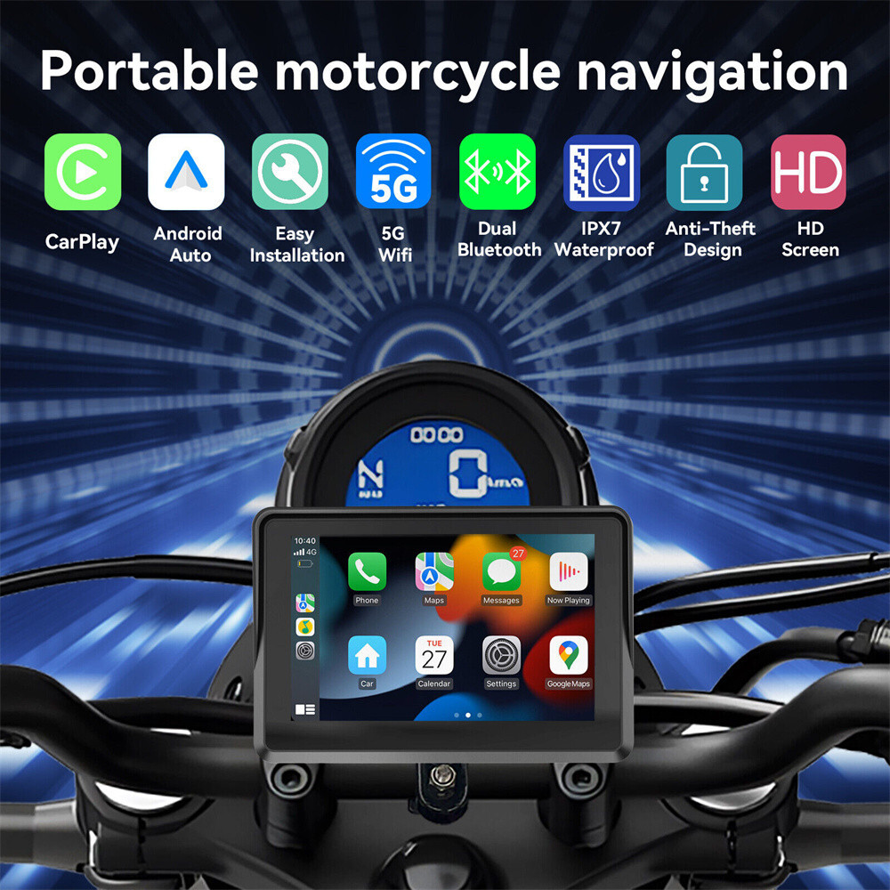 7″ Motorcycle GPS Navi For CarPlay Android Auto Touch Bluetooth Waterproof