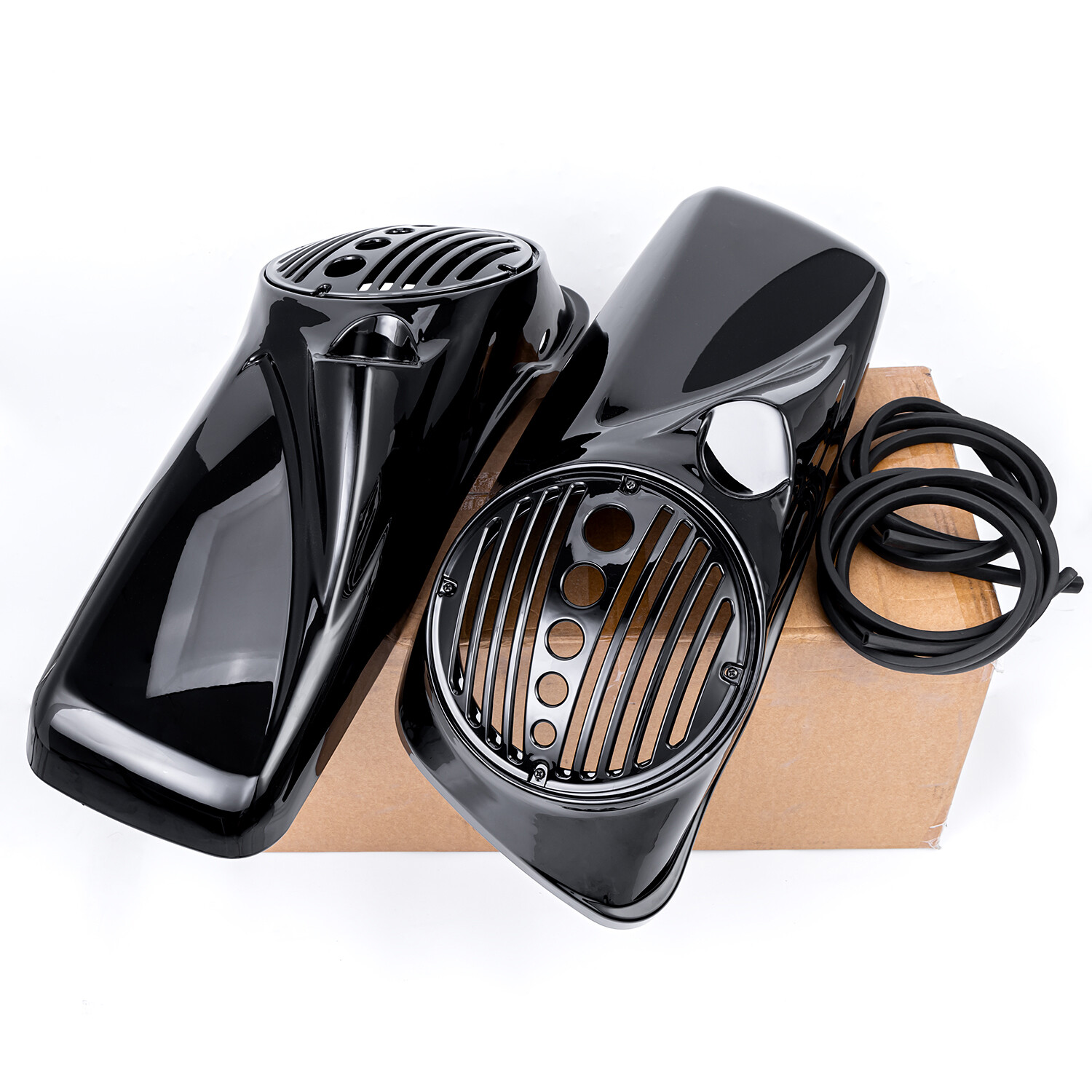 Vivid Black 8 inch Speaker Lids With Tweeter For Harley Touring 2014-2023 Models