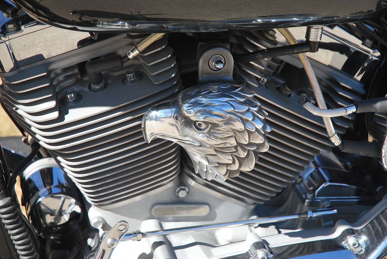 Harley Horn Cover Eagle Cast Aluminum Aged look w/Polished beak and highlights.