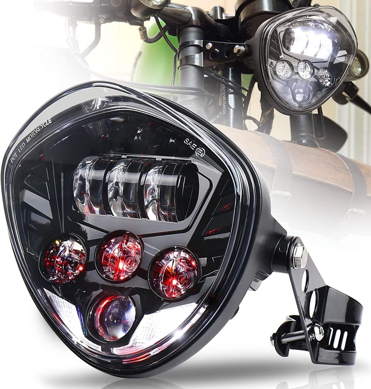 Black 7” LED Projector Headlight for Universal Motorcycle Honda Yamaha Triumph