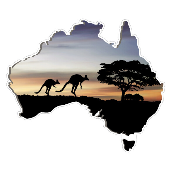240mm Australia-Map-sticker-with-kangaroo-sunset- for Motorhome, boat, truck, ca