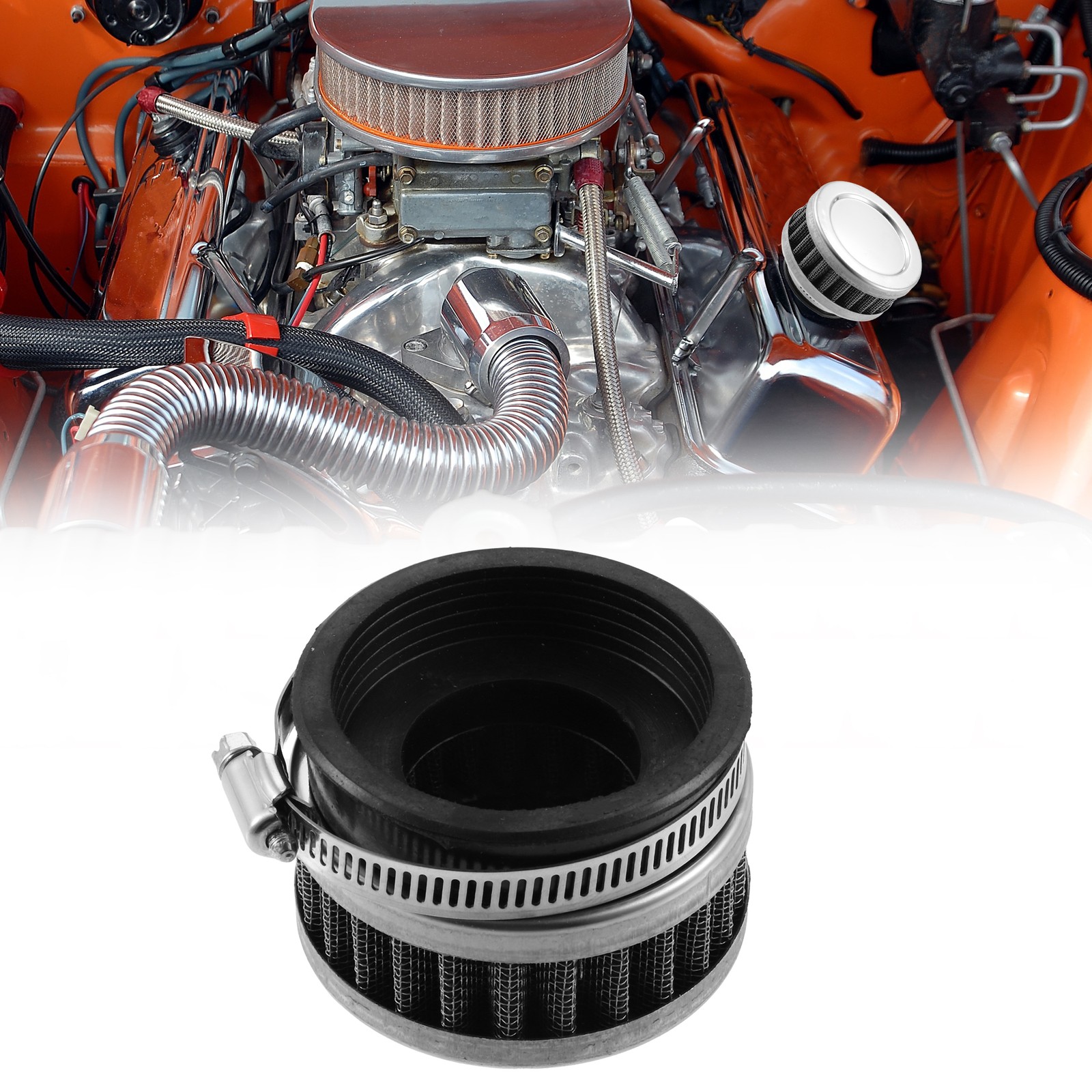 Universal 48-56mm Air Filter Cleaner Round Tapered for Motorcycle Silver Tone