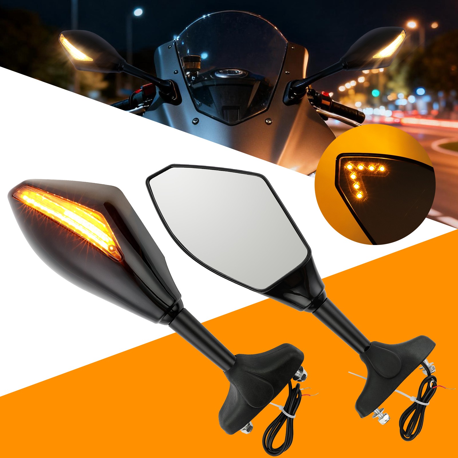 Rear View Mirrors w/ LED Turn Signal Light For Kawasaki Ninja 500 650 ZX6R ZX10R