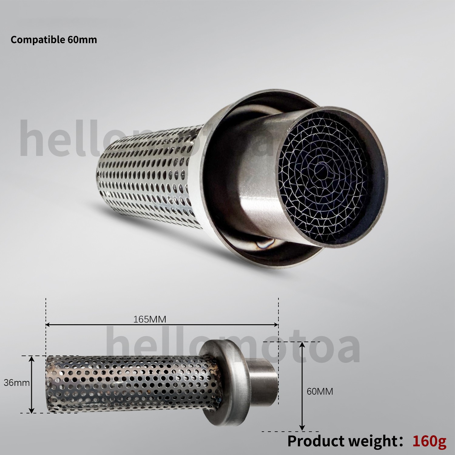 60mm Inner Baffle Noise Reducing Exhaust Volume Control Stainless Steel Muffler