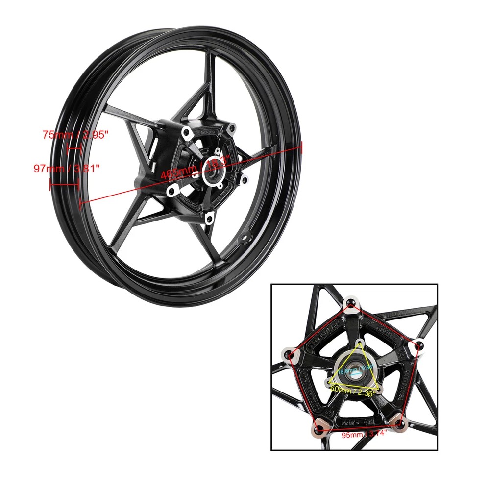 Black Front Wheel Rim 17″x3″ Fits Kawasaki 2018- 2023 EX400 Z400 Ninja 400