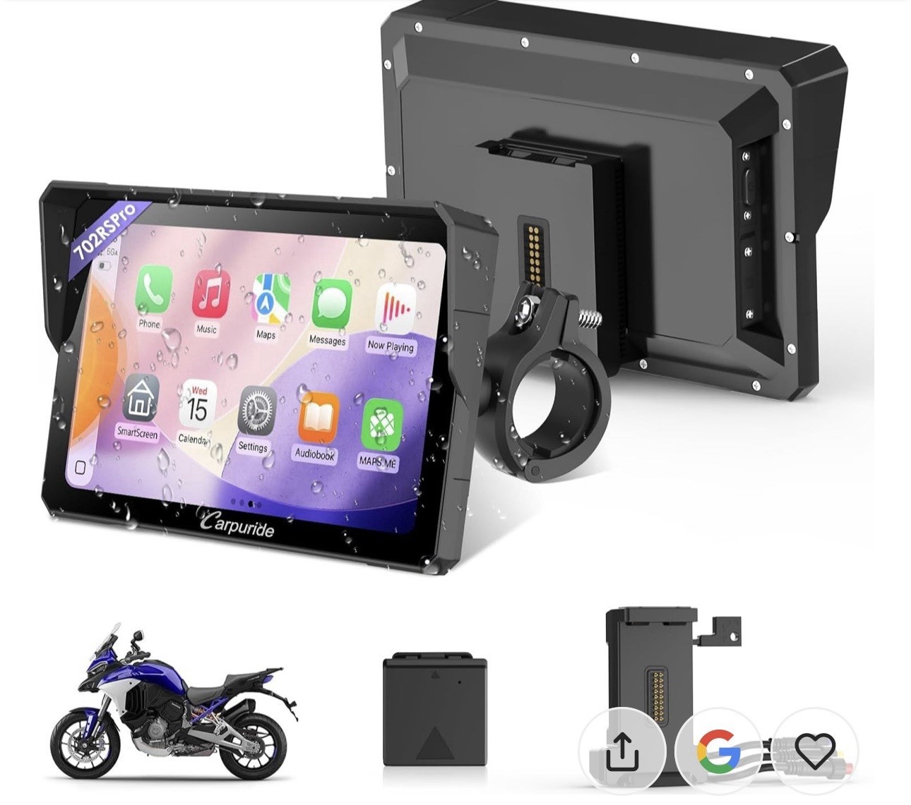 Motorcycle 7″ GPS Navigator Wireless CarPlay Android Auto Dual Bluetooth Screen