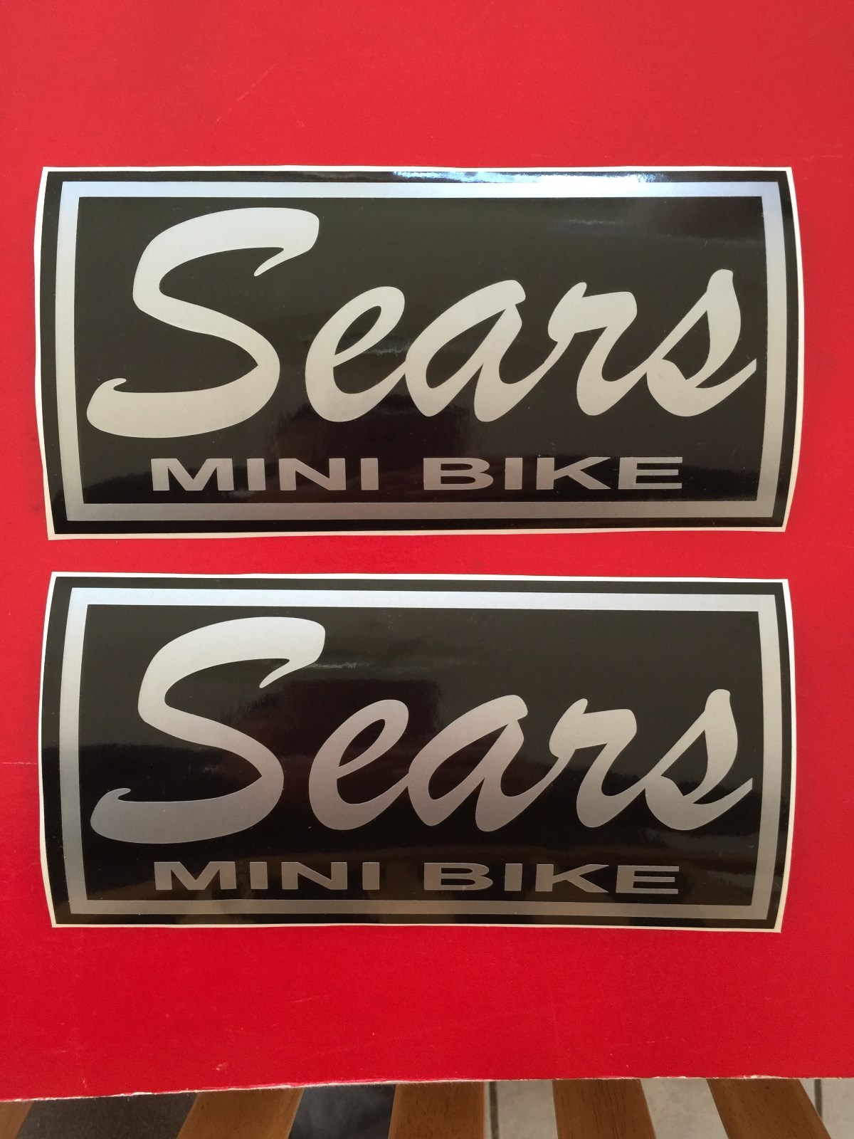 Vintage Sears Mini Bike Decal Stickers (1 NEW SET of 2 ) Silver & Black vinyl