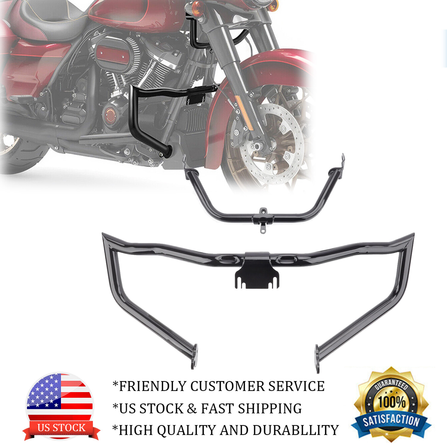 Gloss Crash Bar Engine Guard Fairing Support for Harley Road Glide FLTR 09-2024